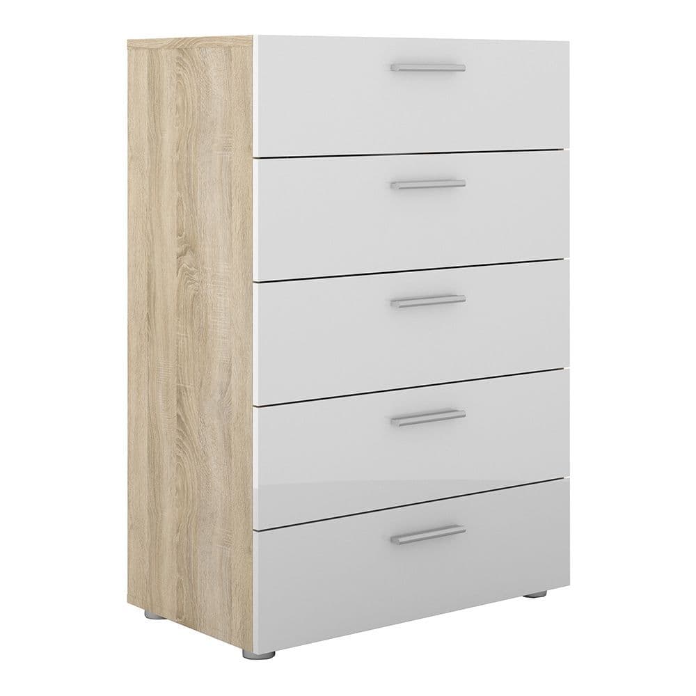 Anica Chest of 5 Drawers in Oak with White High Gloss in Oak